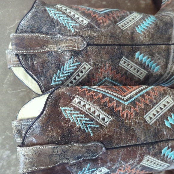 CORRAL E1037 snip toe distressed leather Aztec/Southwest cowgirl boots sz 8 NEW - Picture 11 of 16